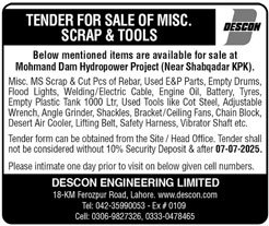 Descon Engineering Limited Lahore Tender Notice